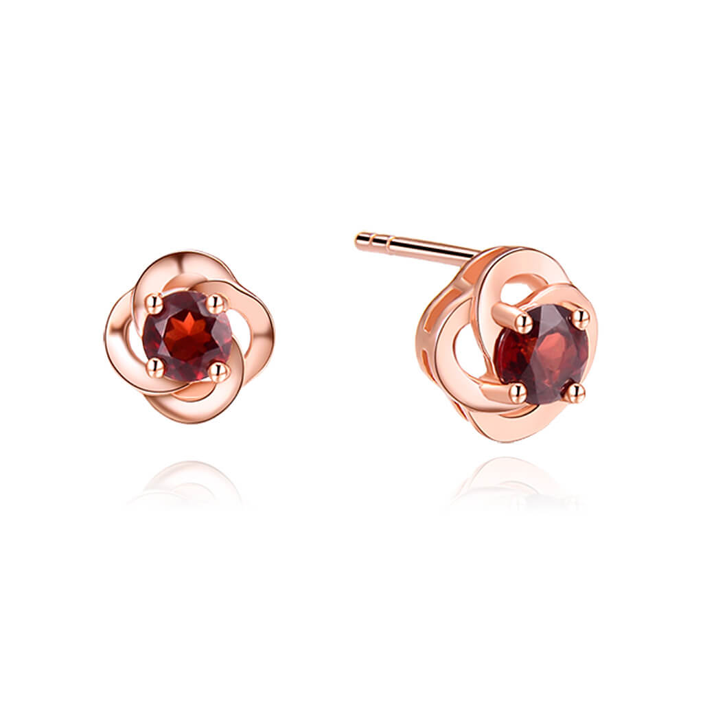 Lamorvita_Garnet_Rose_RoseGoldSilverStudEarrings_WhiteBackground