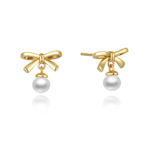 Lamorvita_Pearl_Bow_SilverStudEarrings_WhiteBackground